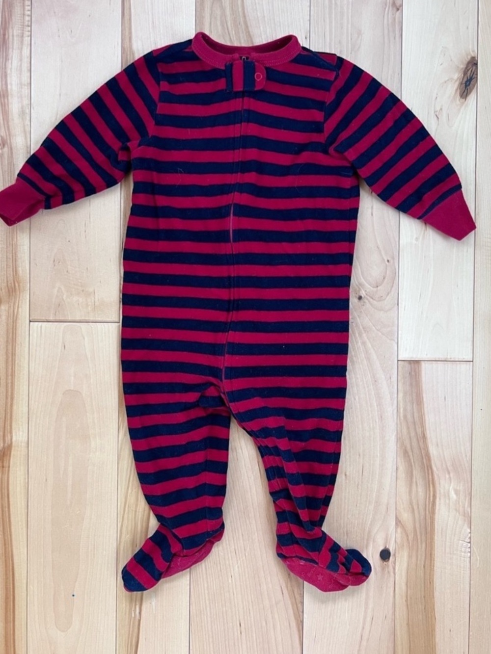 Old Navy Red & Navy Striped Footed One-Piece 6-12 months